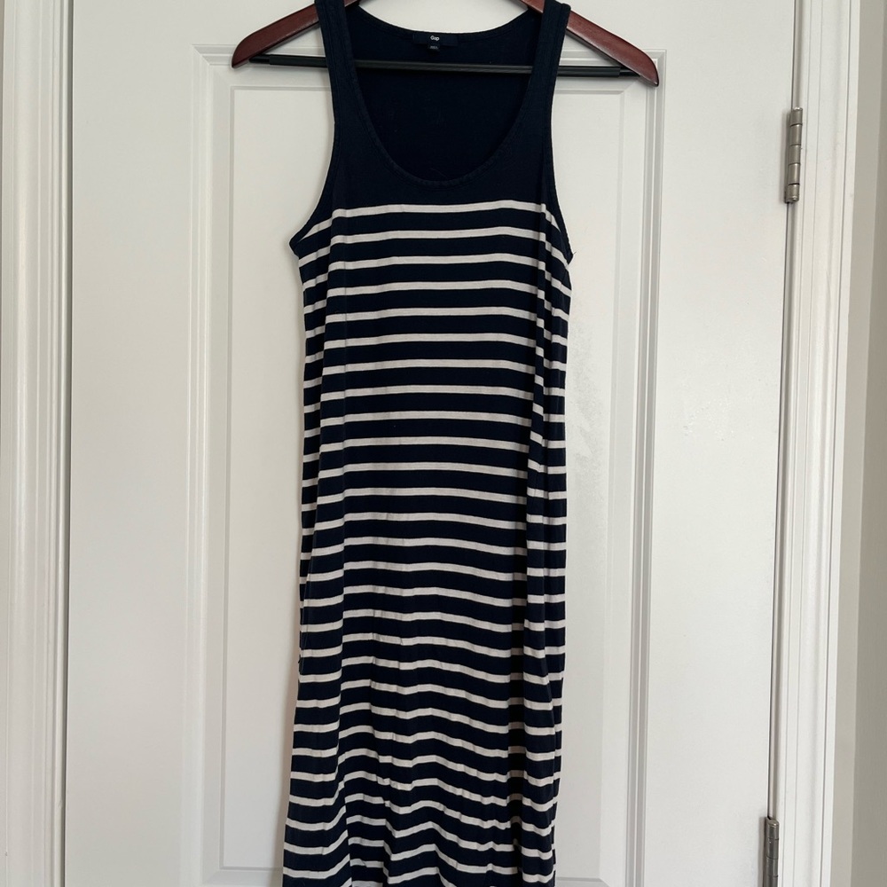 GAP Navy and White Striped Midi Dress